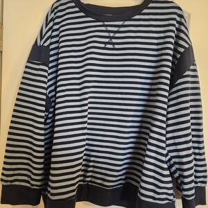 BloomChic Black and Gray Striped Crewneck Sweater